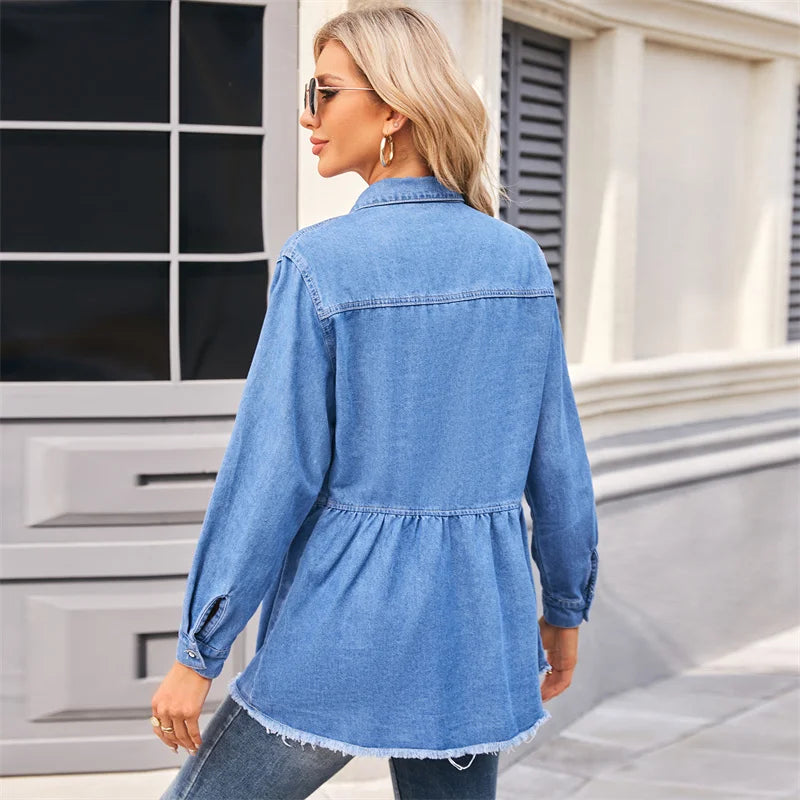 2024 Mode Falten rock Saum Jeans jacke Frauen Frühling Sommer dünne lässige einreihige Strickjacke Mantel weibliche schlanke Oberbekleidung