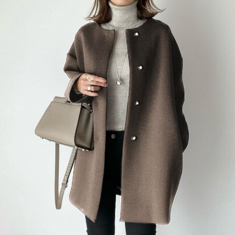 Japan Stil Büro Dame Elegante Solide Wolle Mäntel Lose Beiläufige Dachte Taste Jacke Herbst Winter Alle-spiel Blends Outwear