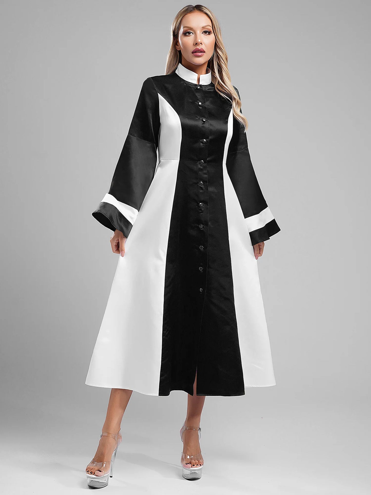 Mittelalterliches Klerus-Kleid für Damen, lange ausgestellte Ärmel, elegante Kirchenrobe, Pastor, Chor, christliches Kleid, Halloween-Cosplay-Kostüme