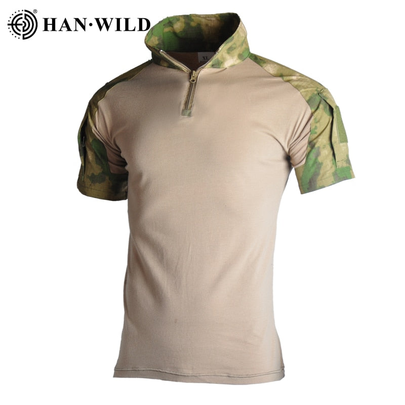 HAN WILD Camouflage Shirt Tactical T-Shirt Men Short Sleeves Army Frog Suit Combat T-shirt Summer Military T-shirt Men Big Size