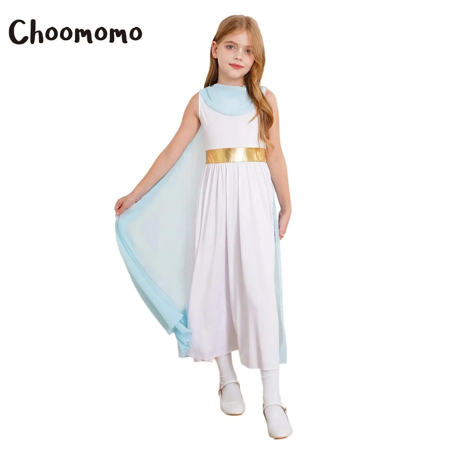 Kids Girls Roman Toga Costume Ancient Greek God Mythos Philosopher Nobility Cosplay Dress Up for Halloween Role Play Party