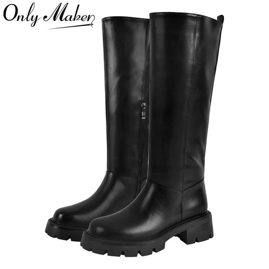 Only maker Frauen schwarz matt kniehohe Stiefel hochhackige Winter warme Frau Mode Schnee Motorrad Stiefel