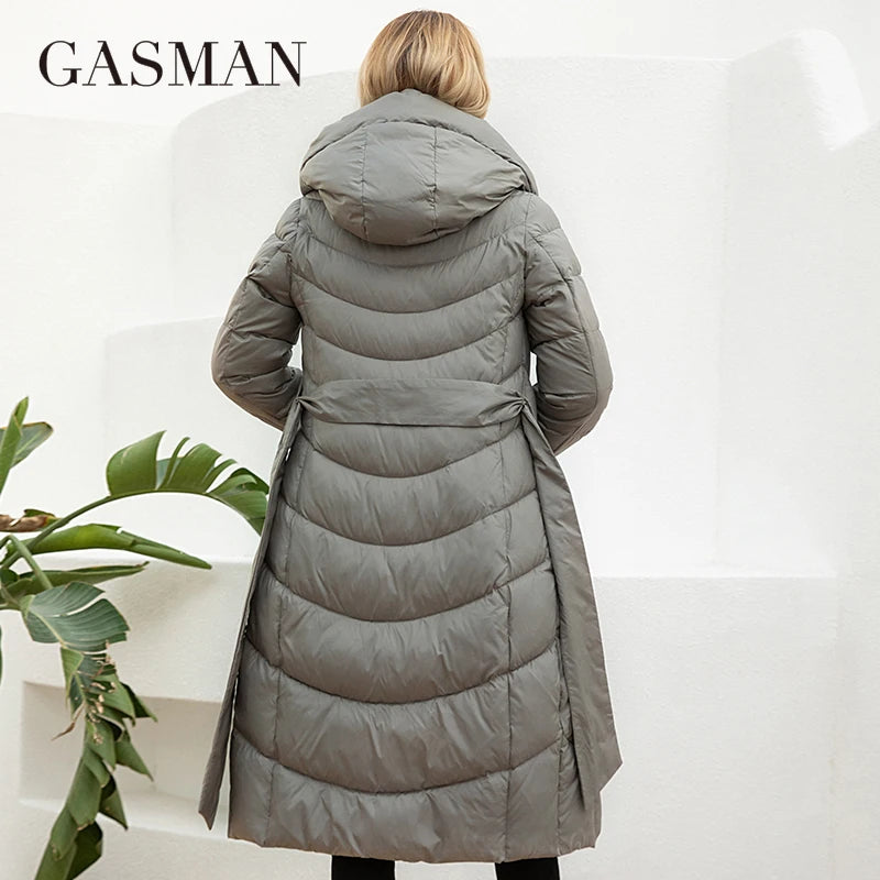 Gasman Mode Parkas Frauen lässig Kapuze Taschen gürtel Frauen Daunen jacke weibliche Mäntel Outwear