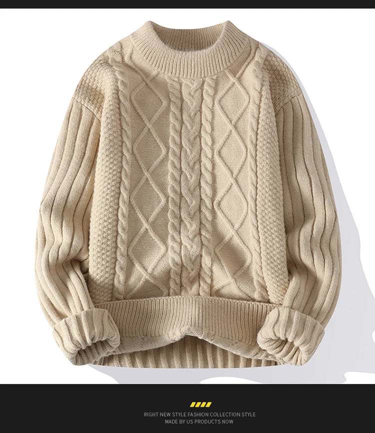 Neue männer Warme Pullover Gestrickte Pullover Rundhals Vintage Harajuku Lose Einfarbig Casual Winter Pullover Männer Pullover Mann