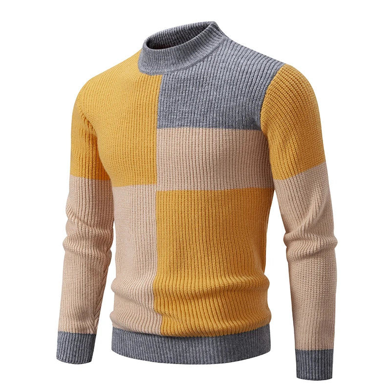 Herren Mock Neck Pullover jugendliche Vitalität Mode Patchwork Strick pullover Männer schlanke lässige Pullover Herbst Winter Strickwaren Mann