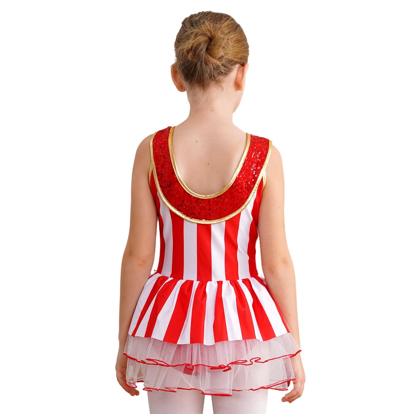 Kids Girls Sequins Candy Cane Christmas Costume Sleeveless Santa Sweetie Xmas Dance Gymnastics Leotards Dress for Holiday Party