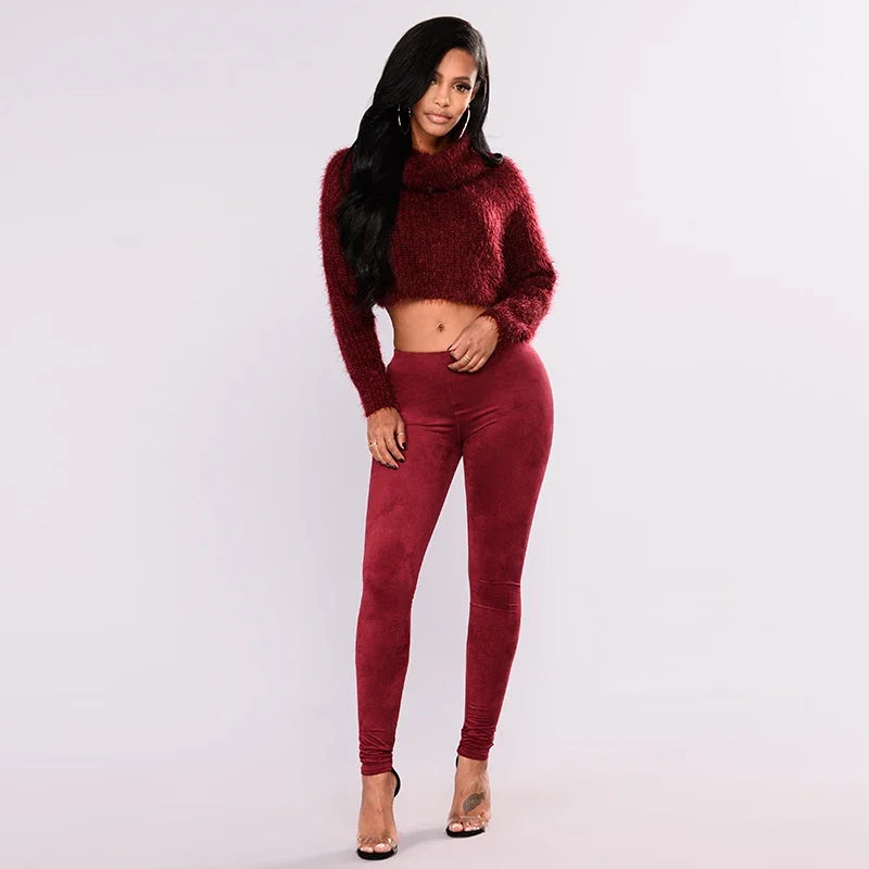 Vintage Burgunder Wildleder Leder Bleistift hose Frauen hohe Taille Bodycon Hose Damen Stretch schlanke nahtlose Leggings neue benutzer definierte