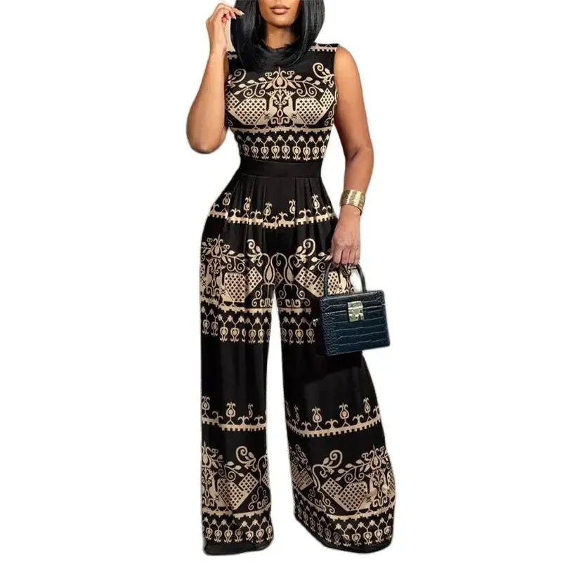 Frauen Slim Fit ärmellosen Overall weites Bein gerade Hose weiblich 2024 Sommer Mode druck Stretch hohe Taille lässig Stram pler