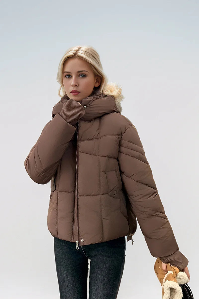 MIEGOFCE Frühling Herbst Kurze Frauen Jacke Große Tasche Stehkragen Mit Kapuze Mantel Warme Gestrickte Gewinde Hülse Parka MZ-24585