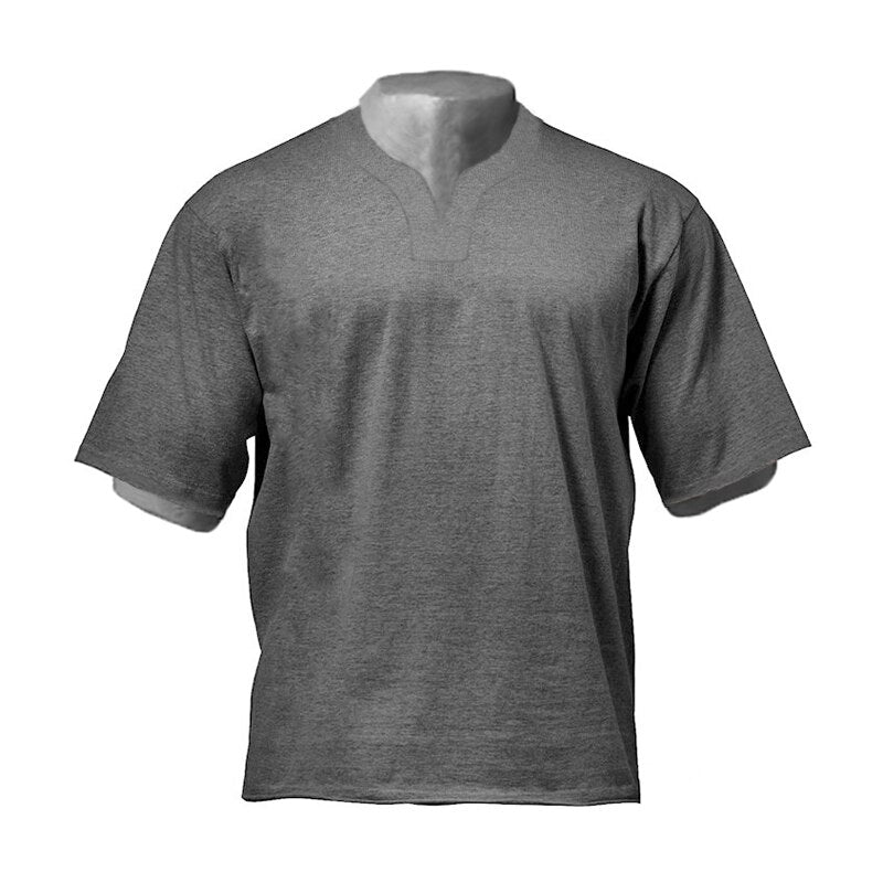 Oversized V-neck Cotton Fitness T Shirt Mens Summer Hip Hop Loose Workout Gym Clothing Half Sleeve T-shirt Bodybuilding Shirt