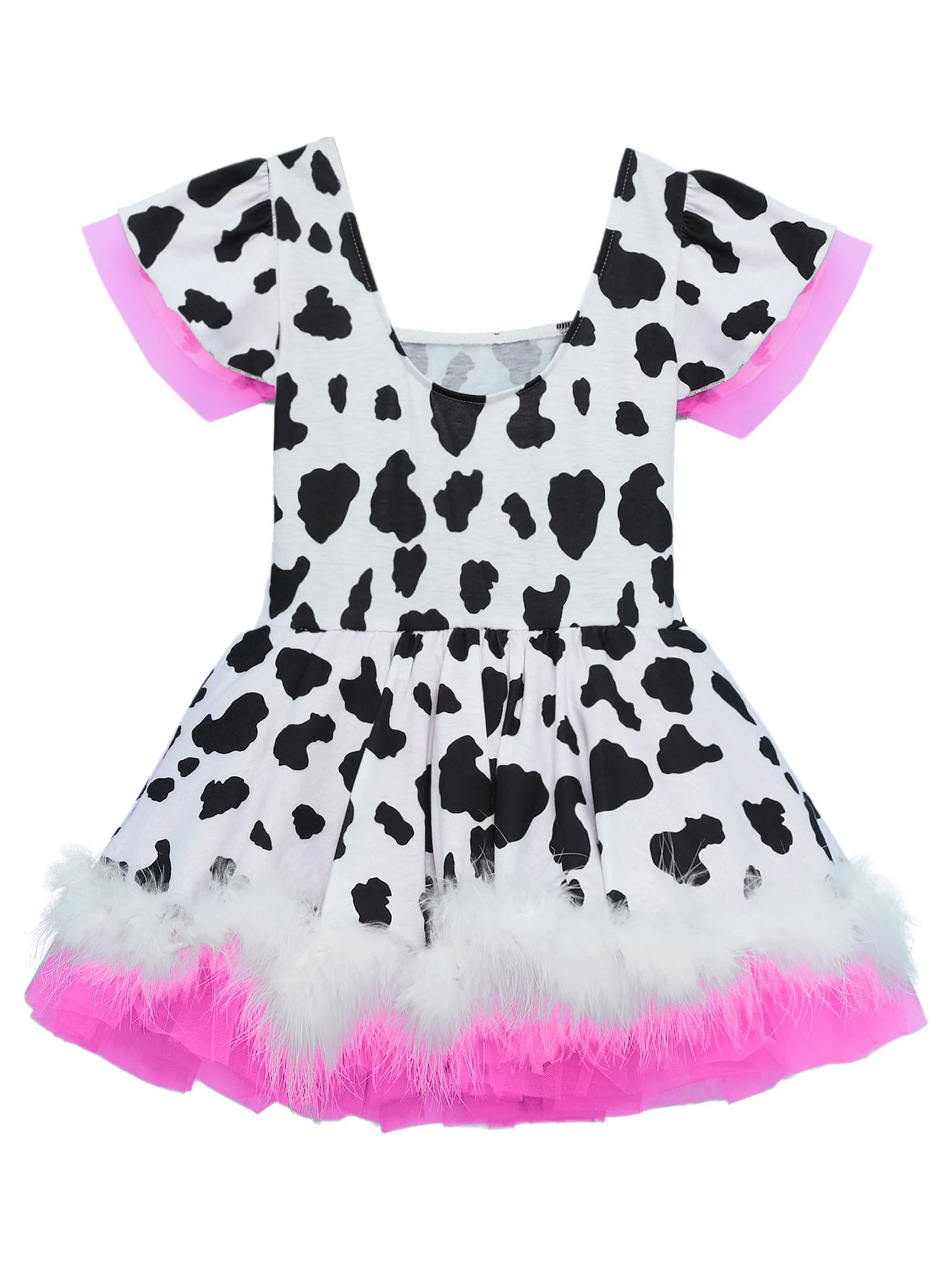 Kinder Cowgirl Kostüm Mädchen Kuh druckt Kurzarm Plüsch Tutu Kleid Trikot für Halloween Western Rodeo Dress Up Party Karneval