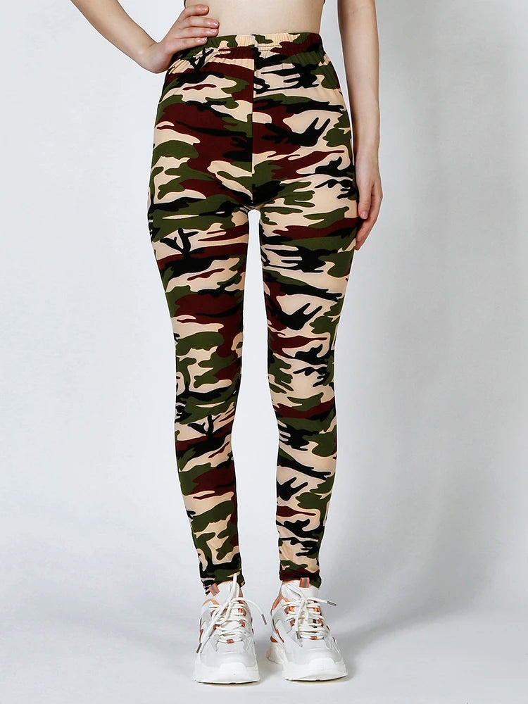 CUHAKCI Camouflage Printed Women Leggings Fitness Leggins Gym High Elastic Skinny Army Green Jegging Sport Pencil Pants New