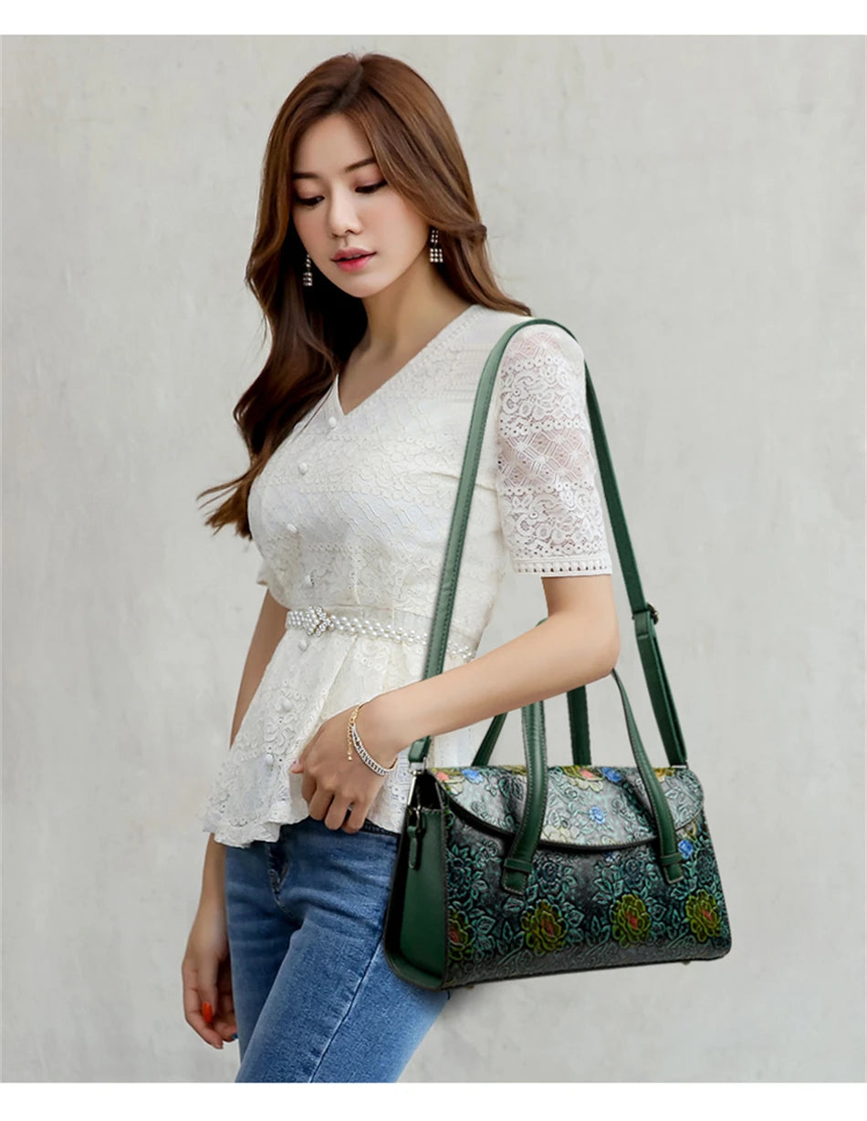 Hohe Qualität Leder Handtaschen Chinesischen stil Frauen Tasche marke Designer Vintage mode Tote tasche damen Schulter Umhängetaschen sac