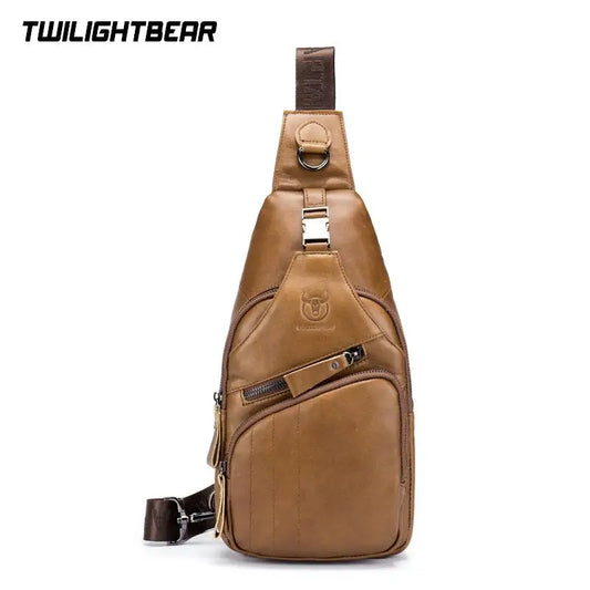 Cowhide Men's Chest Bags Vintage Fashion Cow Leather Casual Chest Bag Multi functional travel bag Sports leisure bag AF105