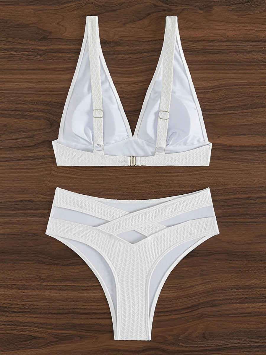 2024 White Bikini Printed Swimsuit Women Sexy High Waist Swimwear Female Bathers Bathing Swimming Swim Suit Beachwear
