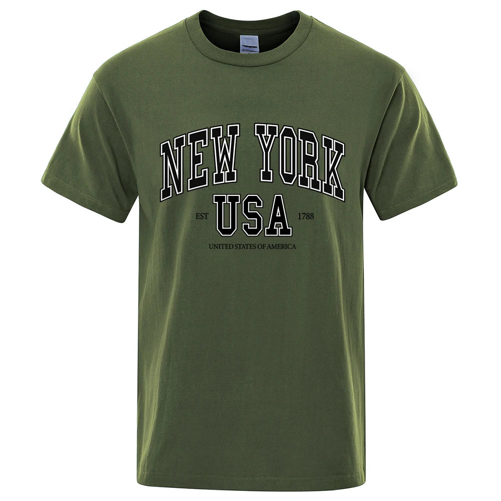 New York Usa Est 1788 Street City Letter Tops Men O-Neck Shirt Summer Loose Clothing Cotton Oversize Luxury Tshirt Hip Hop Tops