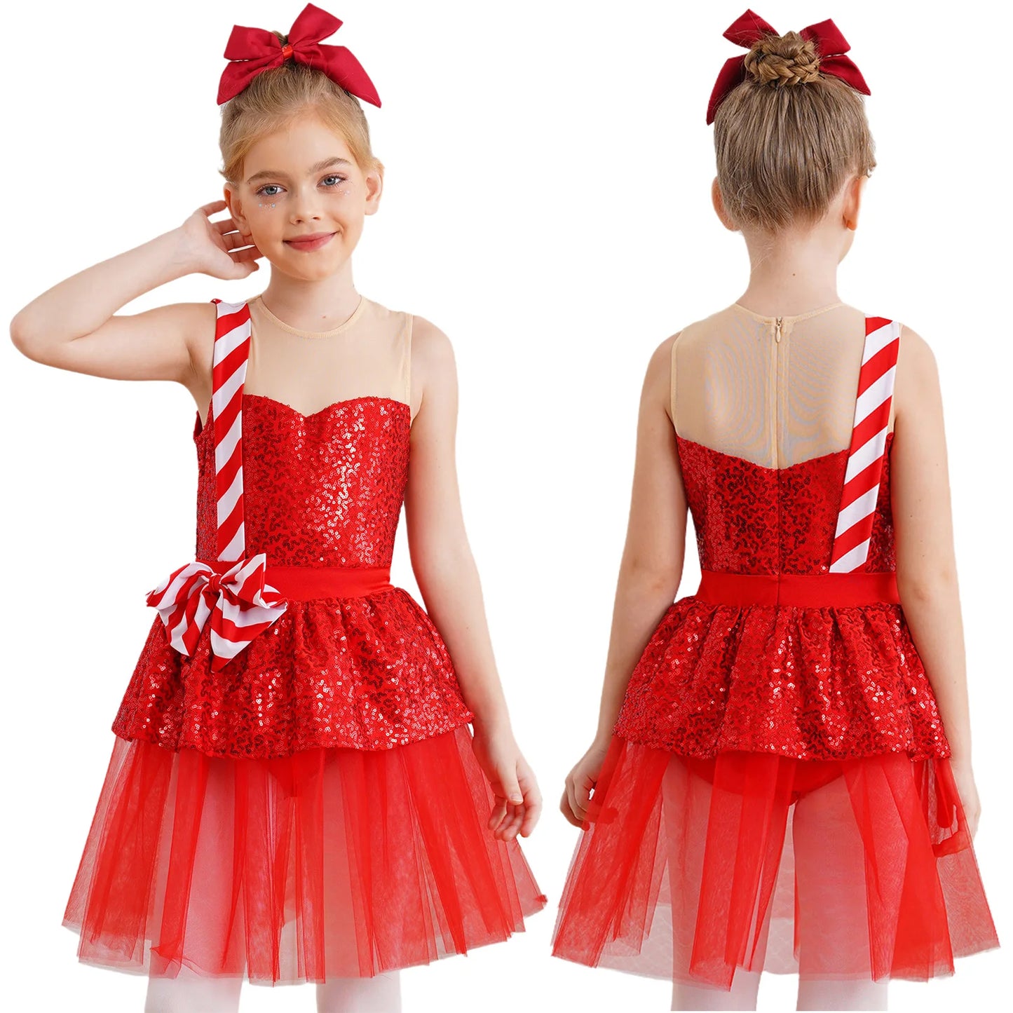 Mädchen Weihnachten Zuckers tange Kostüm Pailletten Tutu Kleid für Weihnachten Tanz Urlaub Party Festival Santa Claus Bühnen performance