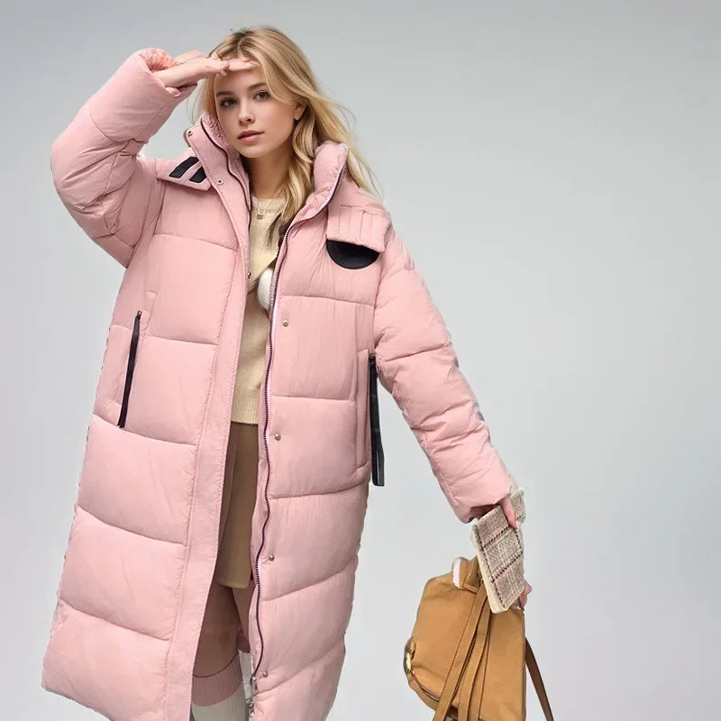 2024 neue Winter Frauen Kapuze Parkas X-Long Jacken lässig dick warm wind dicht weibliche Outwear Streetwear Schnee tragen Jacke Mantel