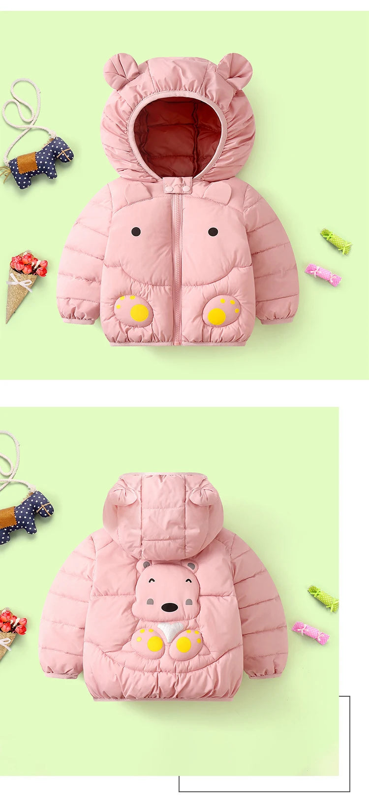 1 2 3 4 5 6 jahre Baby Jacke Cute Cartoon Bär Herbst Und Winter Mädchen Unten Jacke Mit Kapuze Zipper jungen Oberbekleidung Kinder Kleidung