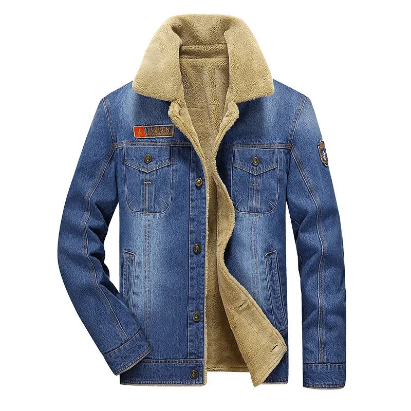 Winter warme und verdickte Herren lässige Jeans jacke Boutique Mode Baumwolle männliche blaue Jeans mäntel