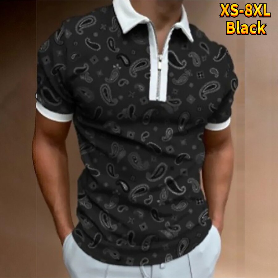 T-shirt Summer Fashion Men&#39;s Street Casual Style Short Sleeve Polo Shirt Men&#39;s Retro Top 3d Print Zipper Lapel Pullover XS-8XL