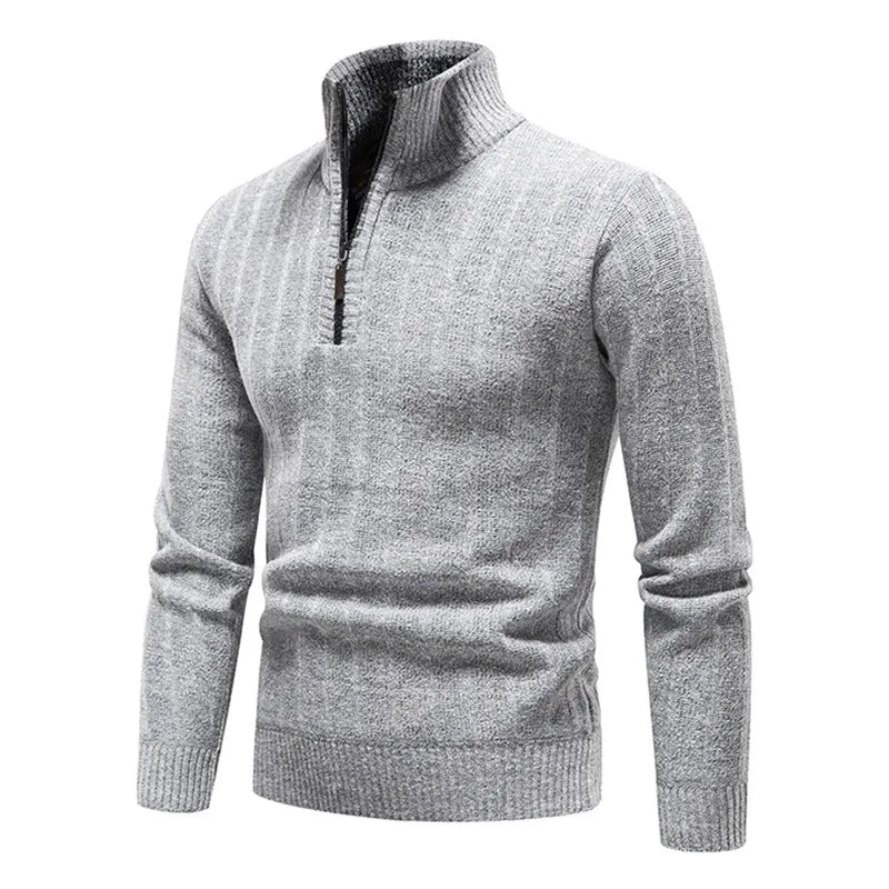 Männer Fleece Pullover Winter Warme Gestrickte Pullover Pullover Männer Mode Half Zip Stehkragen Beiläufige Gestrickte Pullover Pullover