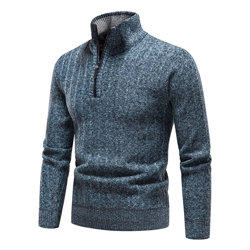 Männer Fleece Pullover Winter Warme Gestrickte Pullover Pullover Männer Mode Half Zip Stehkragen Beiläufige Gestrickte Pullover Pullover