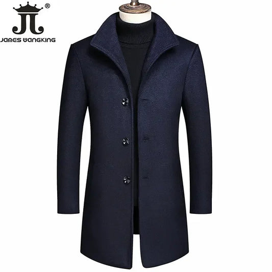 Winter Woolen Wolle Herren Stehen Kragen Lange Mäntel High-end-Mode Boutique Dicke Warme Reine Farbe Windjacke Männlichen Jacke