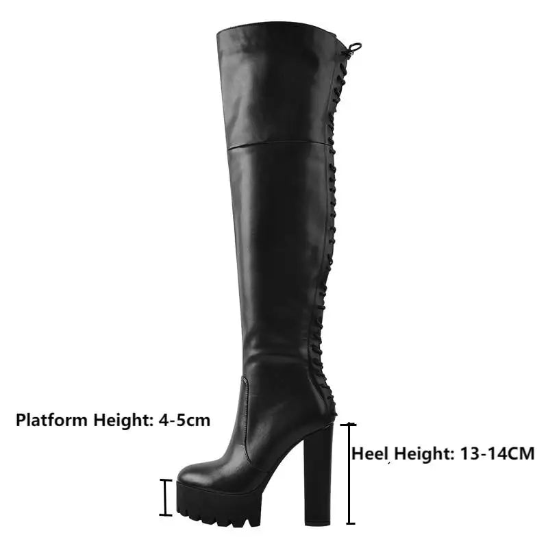 Onlymaker Plattform Über Das Knie Stiefel Frauen Schwarz Matte Chunky High Heel Side Zipper Plus Größe Party Kleid Winter Stiefel schuhe