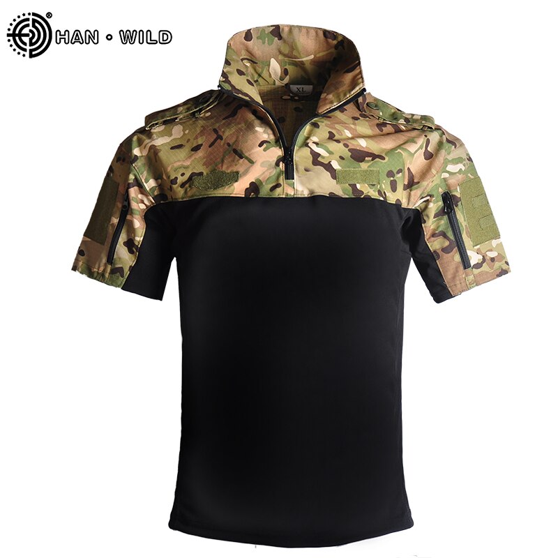 HAN WILD Cycling T-shirt Men Military Tactical Shirt Quick Dry Short Sleeve Camouflage Army Breathable Hiking Trekking Hunting