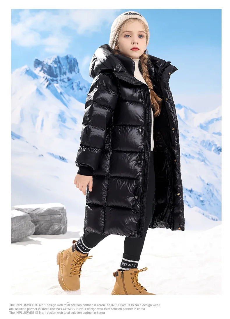 Teenager Mädchen Daunen mantel Winter halten warme Jacke für Mädchen lange Stil Kapuze Weihnachten Parkas Kinder kleidung 5-14 Jahre