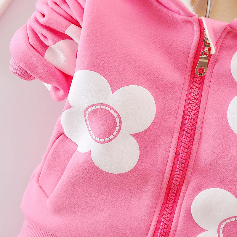 1 2 3 4 5 Jahre Winter Baby Mädchen Kleidung Sets Blumen halten warm verdicken Jacke und Hose kleine Prinzessin passt Kinder kleidung