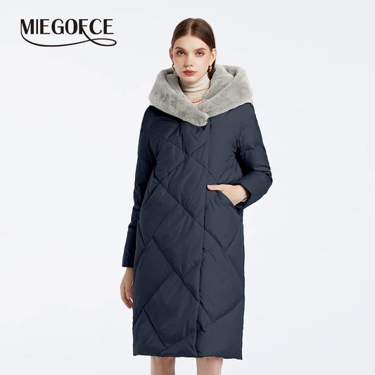 MIEGOFCE 2024 Winter Baumwolle Parka Mode Faux Pelz Kragen Langarm Warme frauen Mantel Winddicht Stepp Kapuze Jacke D23708