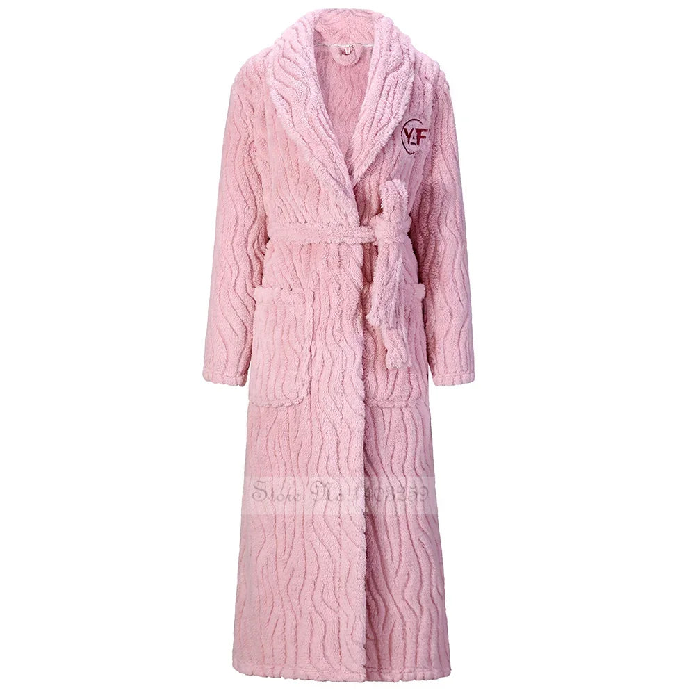 Verdicken männer Flanell Kimono Bademantel Kleid Winter Plus Größe Paar Nachtwäsche Lange Robe Lose Korallen Fleece Homewear Loungewear