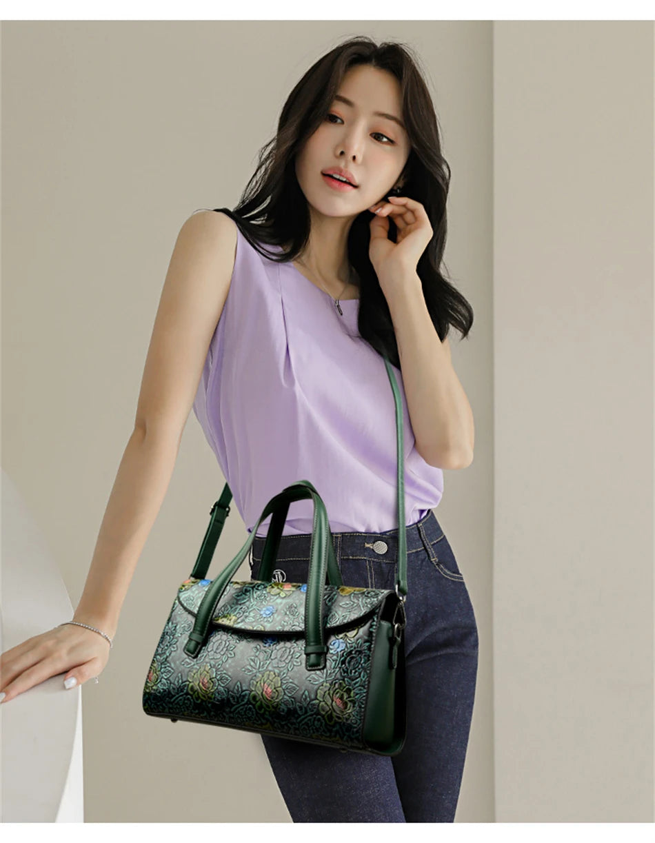 Hohe Qualität Leder Handtaschen Chinesischen stil Frauen Tasche marke Designer Vintage mode Tote tasche damen Schulter Umhängetaschen sac