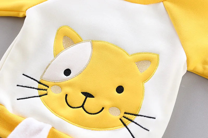 3 Stück süße Katze warm halten Mädchen Kleidung Herbst Jungen Kleidung Sets Kapuze Weste Mantel Hose Baby Anzüge 1-4 Jahre neue Kinder kleidung