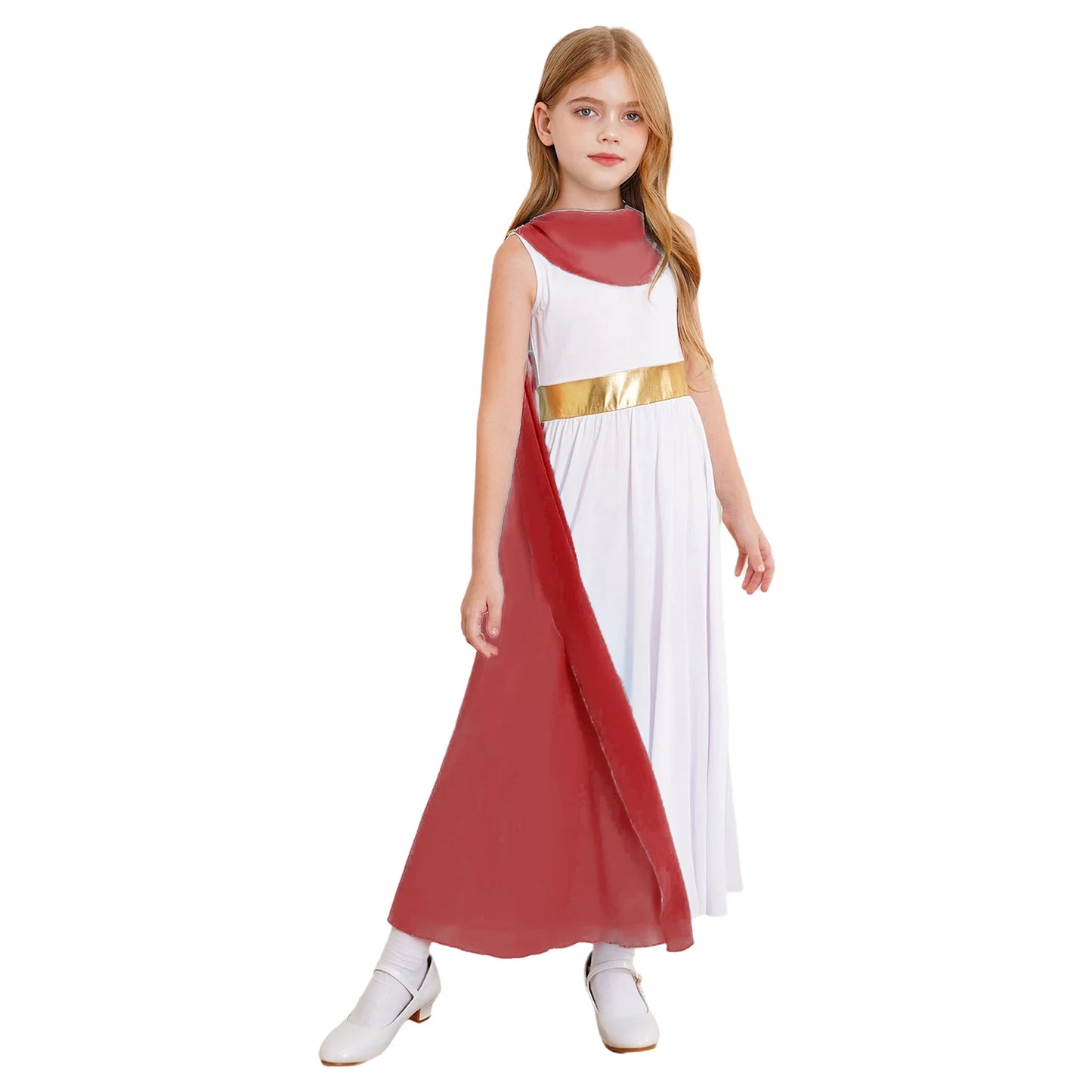 Kids Girls Roman Toga Costume Ancient Greek God Mythos Philosopher Nobility Cosplay Dress Up for Halloween Role Play Party