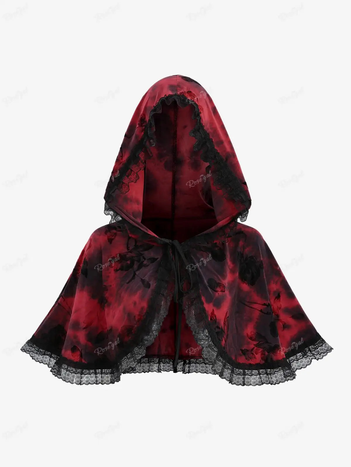 Rosegal Plus Size Damen kleider mit Kapuzen umhang Frühling Sommer ärmellose Krawatten farbe bedruckt Schnür kleid mit Spitzen besatz Hoodie-Umhang