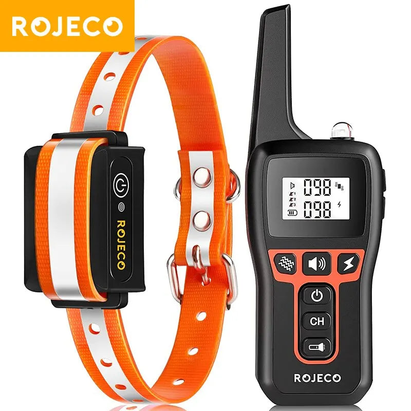 ROJECO 1000 m elektrisches Hundetrainingshalsband, ferngesteuertes Trainingshalsband für Haustiere, wiederaufladbar, für Hunde, Bellenkontrolle, Stoppschock-Halsband