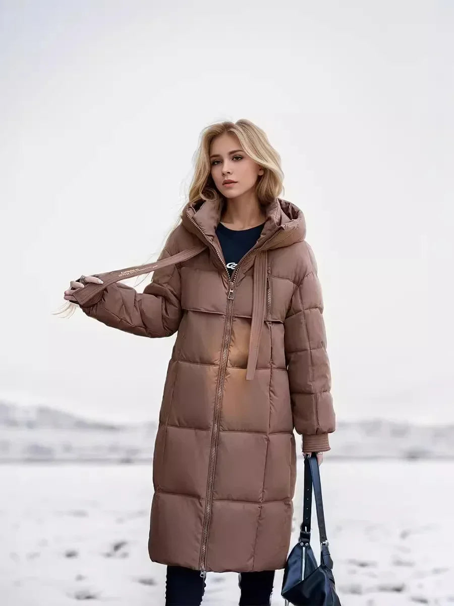 Frauen Parkas 2024 Herbst Winter Daunen Baumwoll jacken gepolstert verdickt Overknee locker lässig lange warme Taschen Mantel Schnee mantel