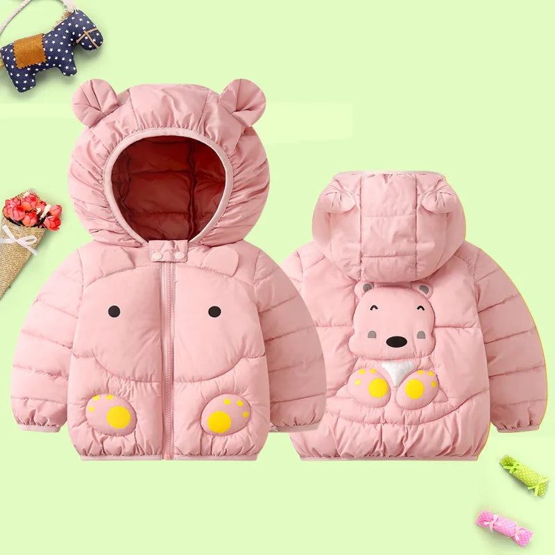 1 2 3 4 5 6 jahre Baby Jacke Cute Cartoon Bär Herbst Und Winter Mädchen Unten Jacke Mit Kapuze Zipper jungen Oberbekleidung Kinder Kleidung