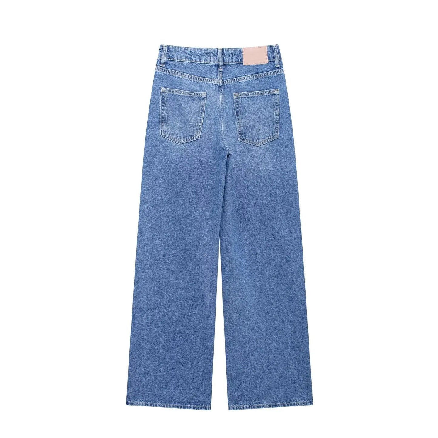 TRAFZA Frauen Mode Taschen Hochhaus Lose Jeans Weiblichen Sommer Elegante High Street Verziert Beiläufige Gerade Breite Bein Hosen