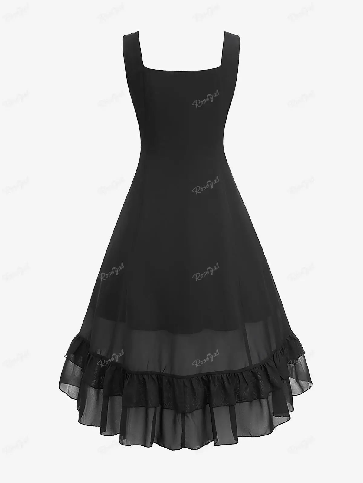 Rosegal Plus Size Damen kleider Gothic geraffte geschichtete Rüschen festes schwarzes Kleid Sommer Schatz Hals ärmellose Vestidos