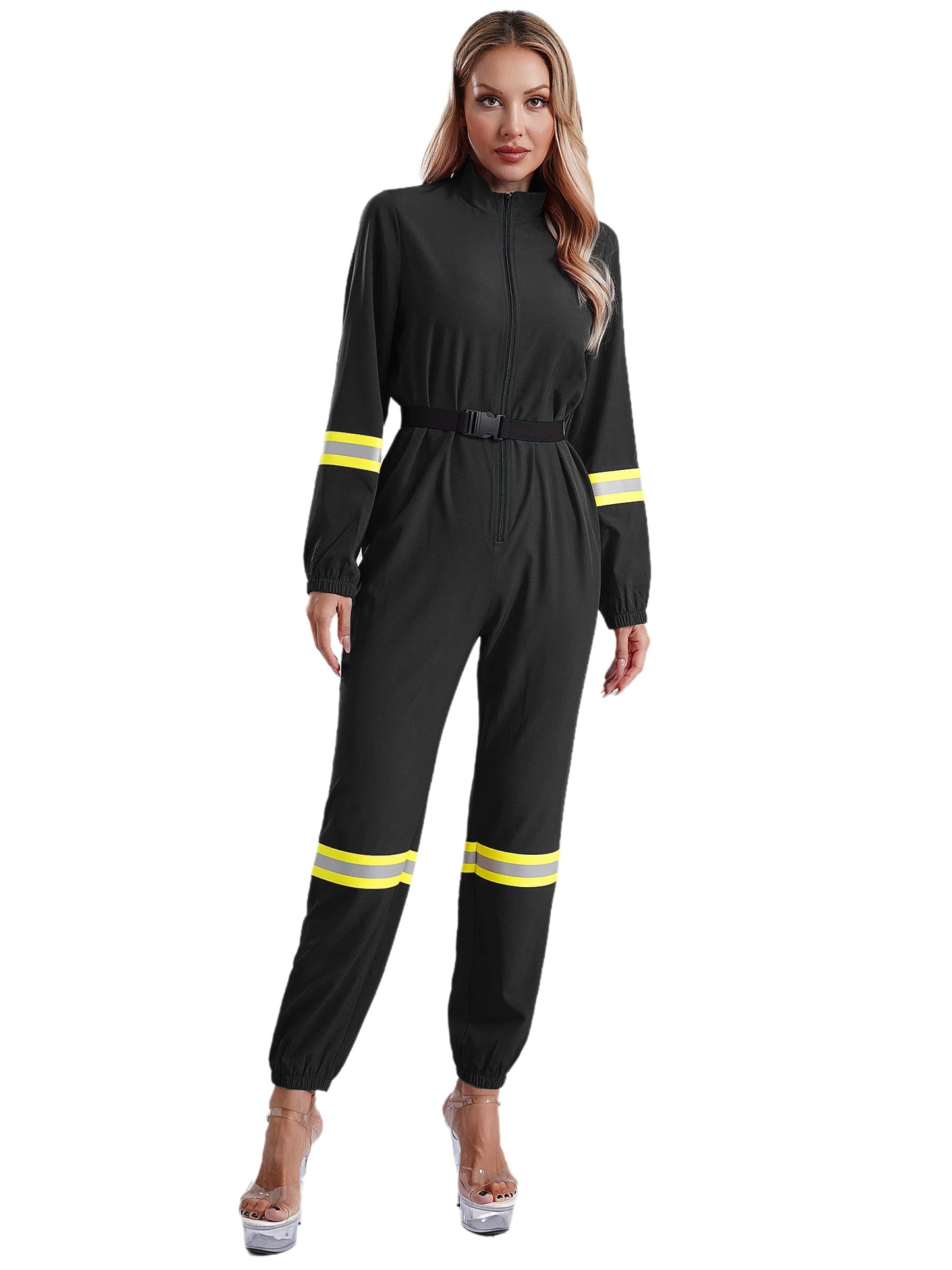 Damen Feuerwehr mann Kostüm Feuerwehr mann Langarm Front Reiß verschluss Overall Stram pler Overalls für Halloween Party Rollenspiel verkleiden