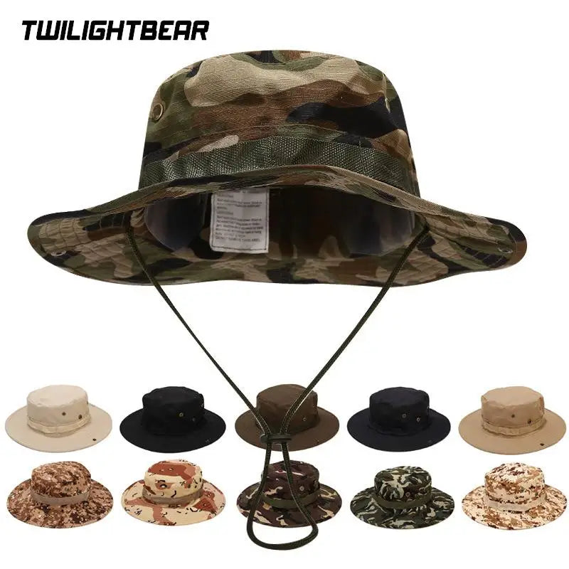 Outdoor Camouflage Boonie Hat High Quality Bucket Hats Hunting Hiking Fishing Climbing Multicam Hats Fisherman Hat 26 Colors AE1