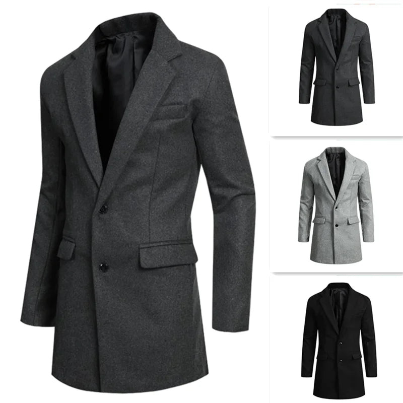 Winter Herren jacken Office wear Oberbekleidung Smart Casual Anzug Revers Mantel feste Jacken Mann mittellange Herren Einreiher Anzüge