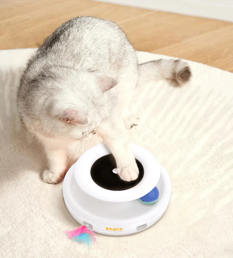 Rojeco 2 in 1 interaktive elektronische Haustier Spielzeug Smart Rolling Ball für Katzen wiederauf ladbare Feder Staub tuch Katzen spielzeug mit Ersatz