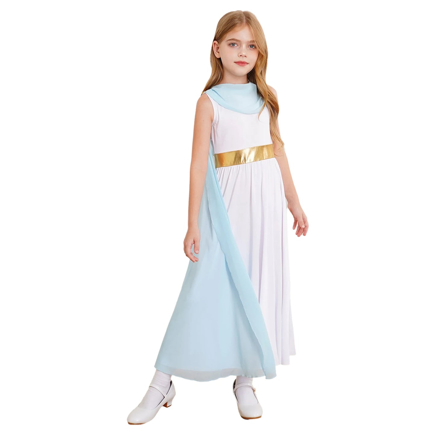 Kids Girls Roman Toga Costume Ancient Greek God Mythos Philosopher Nobility Cosplay Dress Up for Halloween Role Play Party