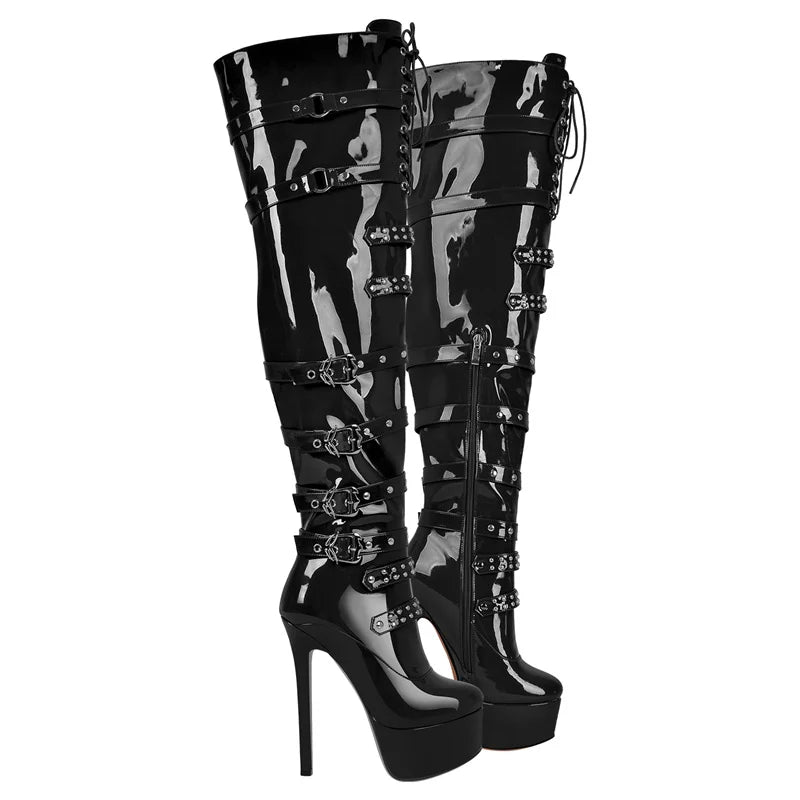 Only maker Frauen Plattform Stiletto rot über dem Knie hohe Stiefel Seite Reiß verschluss Lack leder Mode sexy Winter weibliche Stiefel