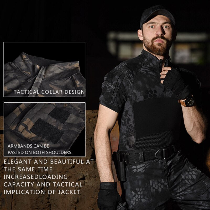 HAN WILD Tactical T Shirt Short Sleeve Cycling Camping Hiking Tees Army T-Shirt Hunting Camouflage Combat T-shirt Army Elastic